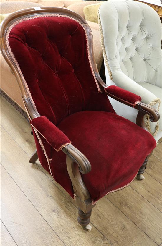 A Victorian mahogany balloon back armchair